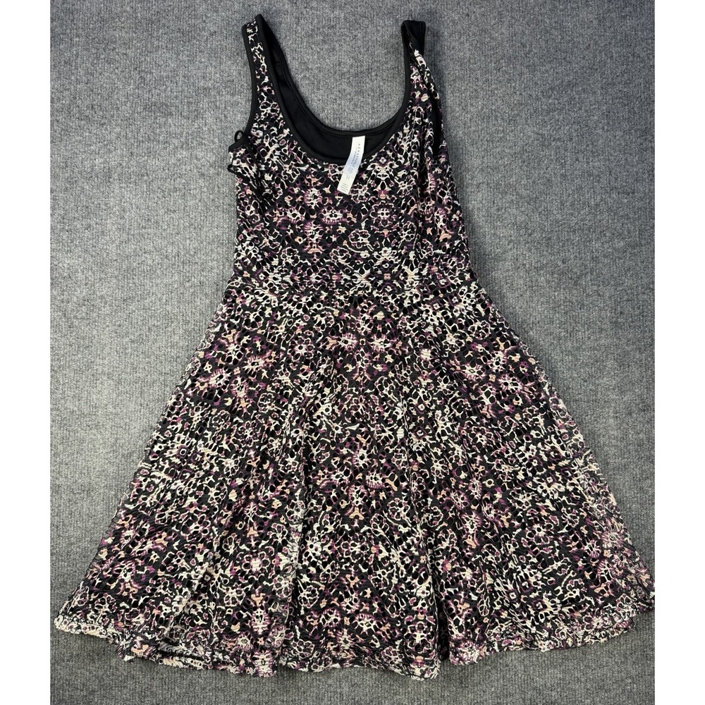 Aeropostale Women Skater Dress S Black Floral Print‎ Sleeveless Scoop Neck Flowy